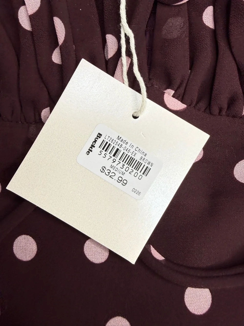 NWT Willow + Root Brown Pink Polka Dot Babydoll Cami Top Medium - Picture 3 of 5